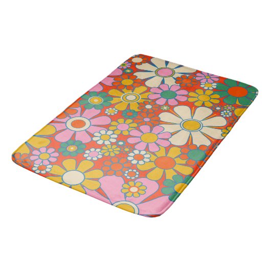Retro Garden Groovy 60s 70s Floral Pattern Badmat (Gekanteld)