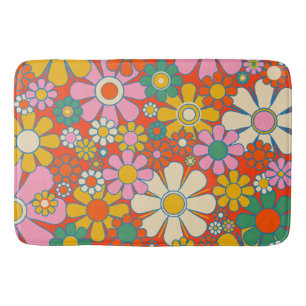 Retro Garden Groovy 60s 70s Floral Pattern Badmat