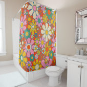 Retro Garden Groovy 60s 70s Floral Pattern Douchegordijn (In situ)