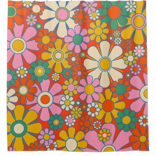 Retro Garden Groovy 60s 70s Floral Pattern Douchegordijn (Voorkant)