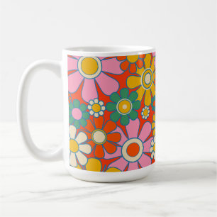 Retro Garden Groovy 60s 70s Floral Pattern Koffiemok