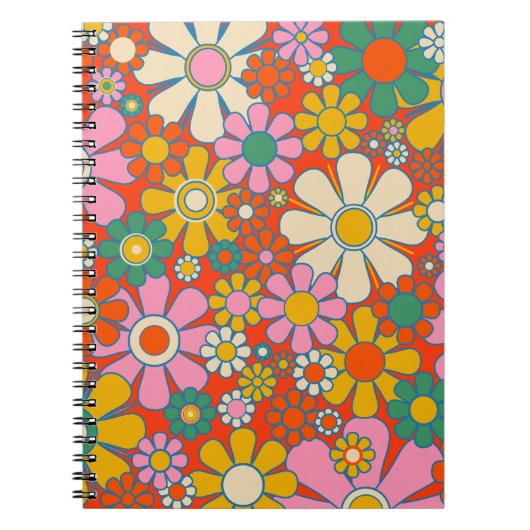Retro Garden Groovy 60s 70s Floral Pattern Notitieboek (Voorkant)
