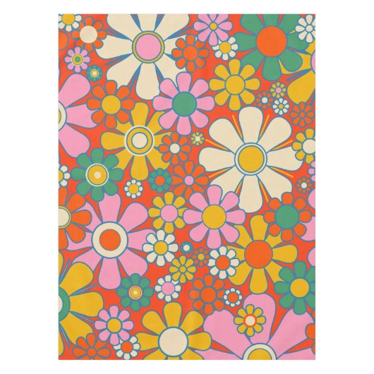 Retro Garden Groovy 60s 70s Floral Pattern Tafelkleed (Voorkant)
