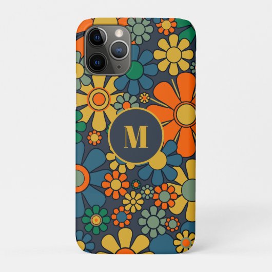 Retro Garden Groovy Floral 60s 70s PatroonInitiaal Case-Mate iPhone Case (Achterkant)