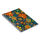 Retro Garden Groovy Floral 60s 70s PatroonInitiaal Notitieboek (Rechterzijde)