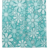 Retro Garden Groovy Floral 60s 70s Pattern Aqua Douchegordijn (Voorkant)