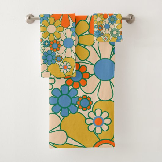 Retro Garden Groovy Floral 60s 70s Pattern Bad Handdoek (Insitu)