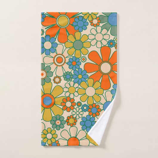 Retro Garden Groovy Floral 60s 70s Pattern Bad Handdoek (Handdoek)