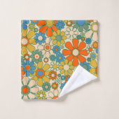Retro Garden Groovy Floral 60s 70s Pattern Bad Handdoek (Wasdoekje)