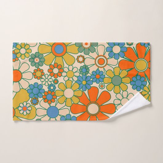 Retro Garden Groovy Floral 60s 70s Pattern Bad Handdoek (Handdoek)