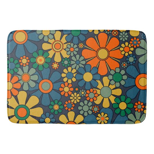 Retro Garden Groovy Floral 60s 70s Pattern Badmat (Voorkant)