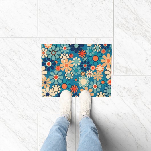Retro Garden Groovy Floral 60s 70s Pattern Deurmat (Binnen)
