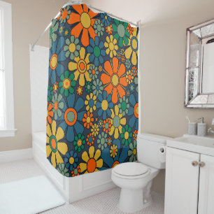 Retro Garden Groovy Floral 60s 70s Pattern Douchegordijn