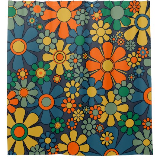 Retro Garden Groovy Floral 60s 70s Pattern Douchegordijn (Voorkant)