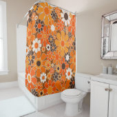 Retro Garden Groovy Floral 60s 70s Pattern Douchegordijn (In situ)