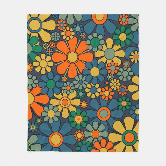 Retro Garden Groovy Floral 60s 70s Pattern Fleece Deken (Voorkant)