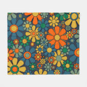 Retro Garden Groovy Floral 60s 70s Pattern Fleece Deken (Voorkant (Horizontaal))
