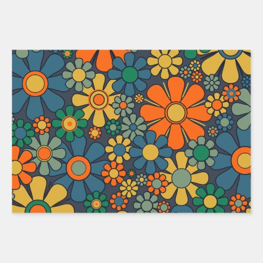 Retro Garden Groovy Floral 60s 70s Pattern Inpakpapier Vel (Voorkant 3)