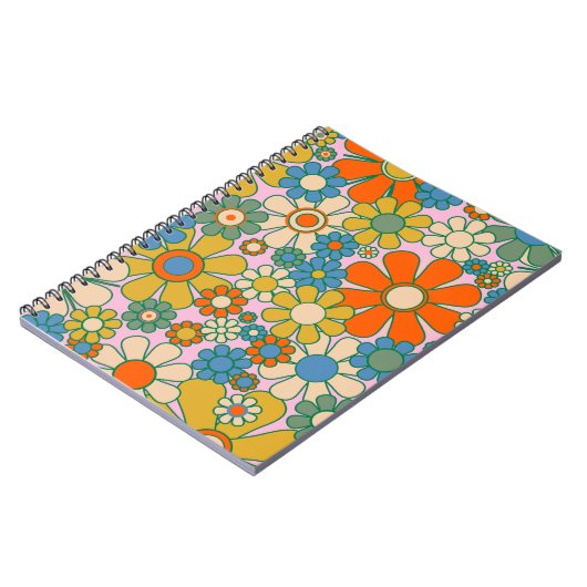 Retro Garden Groovy Floral 60s 70s Pattern Notitieboek (Linkerzijde)