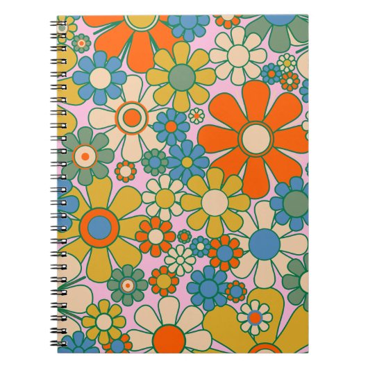 Retro Garden Groovy Floral 60s 70s Pattern Notitieboek (Voorkant)