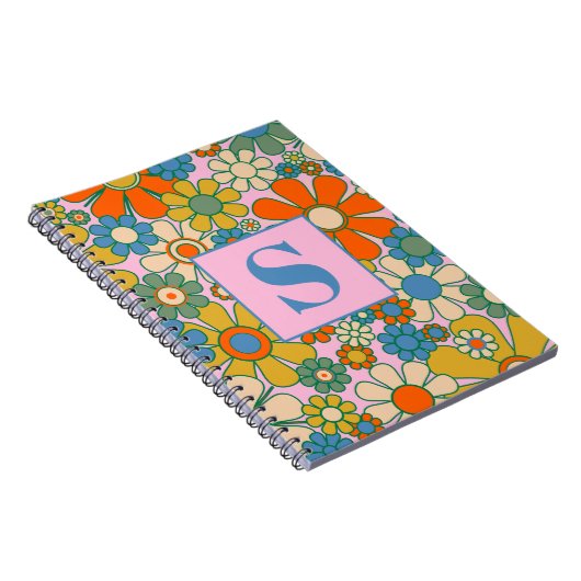 Retro Garden Groovy Floral 60s 70s Pattern Notitieboek (Rechterzijde)