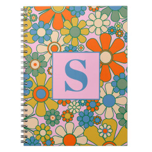 Retro Garden Groovy Floral 60s 70s Pattern Notitieboek