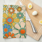 Retro Garden Groovy Floral 60s 70s Pattern Theedoek (Quarter Fold)