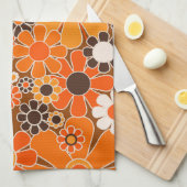 Retro Garden Groovy Floral 60s 70s Sinaasappel Pat Theedoek (Quarter Fold)