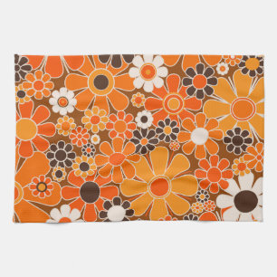 Retro Garden Groovy Floral 60s 70s Sinaasappel Pat Theedoek