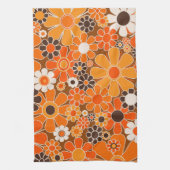 Retro Garden Groovy Floral 60s 70s Sinaasappel Pat Theedoek (Verticaal)