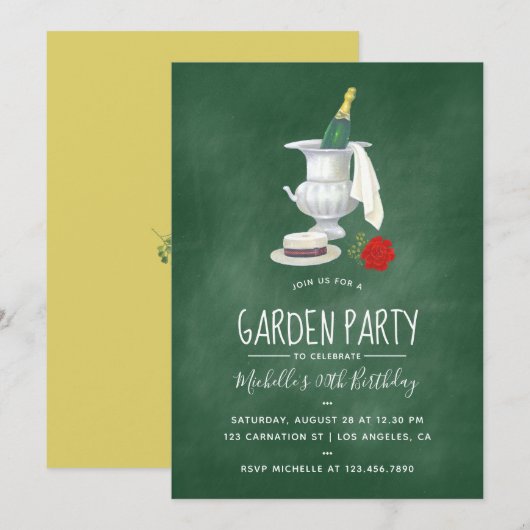 retro Garden Party green chalkboard Kaart (Voorkant / Achterkant)