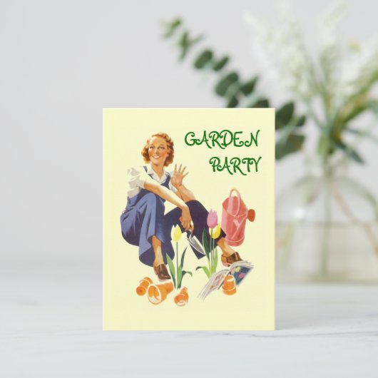 Retro Garden Party Invitation ~ Easy to Customise Kaart (Staand voorkant)