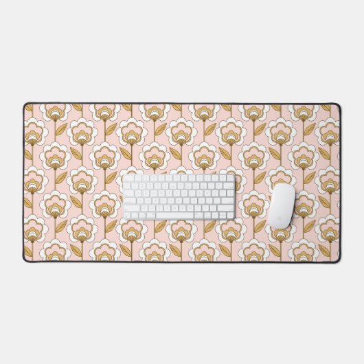 Retro Garden Pink Floral Pattern Bureaumat (Keyboard & Muis)