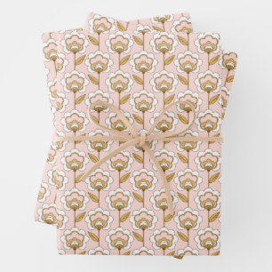 Retro Garden Pink Floral Pattern Inpakpapier Vel