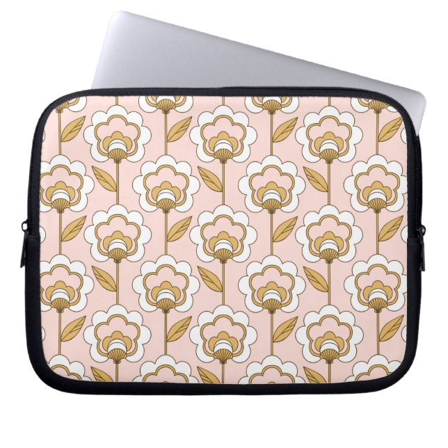 Retro Garden Pink Floral Pattern Laptop Sleeve (Voorkant)