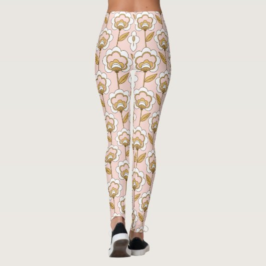 Retro Garden Pink Floral Pattern Leggings (Achterkant)