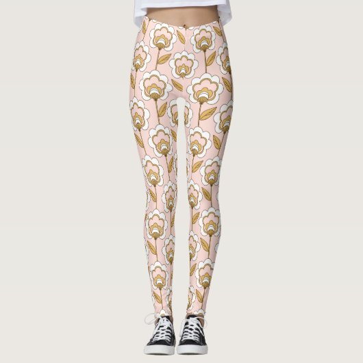 Retro Garden Pink Floral Pattern Leggings (Voorkant)