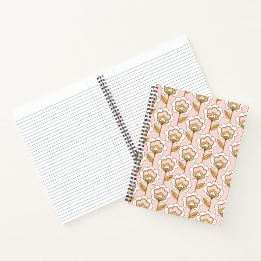 Retro Garden Pink Floral Pattern Notitieboek (Binnen)
