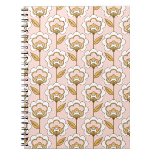 Retro Garden Pink Floral Pattern Notitieboek