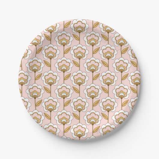 Retro Garden Pink Floral Pattern Papieren Bordje (Voorkant)