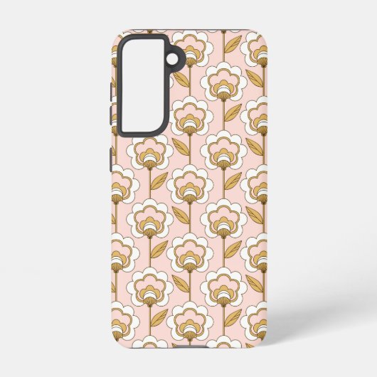 Retro Garden Pink Floral Pattern Samsung Galaxy Hoesje (Achterkant)