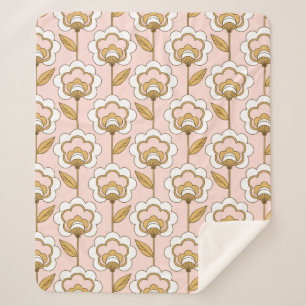 Retro Garden Pink Floral Pattern Sherpa Deken