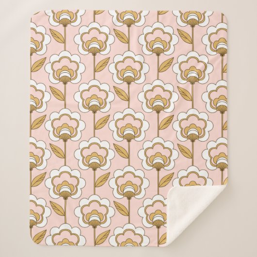 Retro Garden Pink Floral Pattern Sherpa Deken (Voorkant)