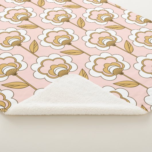 Retro Garden Pink Floral Pattern Sherpa Deken (3/4)
