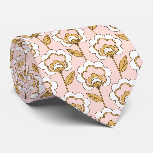 Retro Garden Pink Floral Pattern Stropdas (Opgerold)