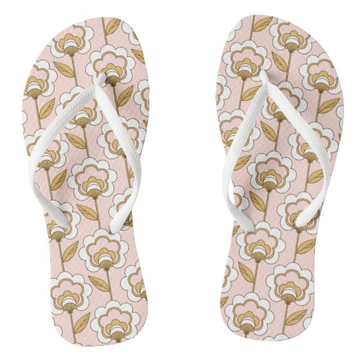 Retro Garden Pink Floral Pattern Teenslippers (Voetbed)