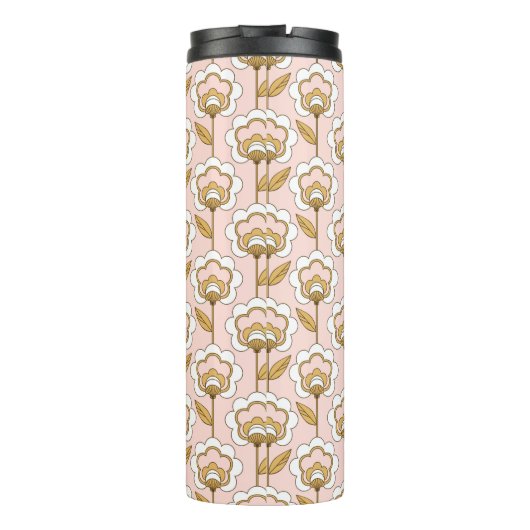 Retro Garden Pink Floral Pattern Thermosbeker (Achterkant)