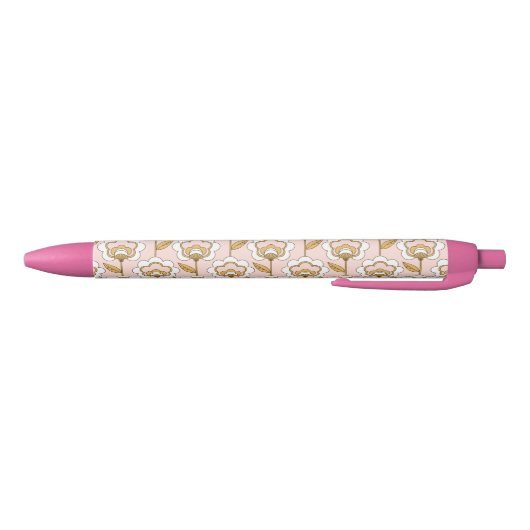 Retro Garden Pink Floral Pattern Zwarte Inkt Pen (Bodem)