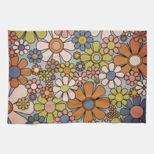 Retro Garden Vintage 60s 70s esthetische bloemen Theedoek