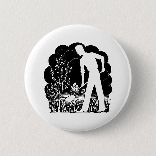 Retro Gardener Silhouette Ronde Button 5,7 Cm (Voorkant)